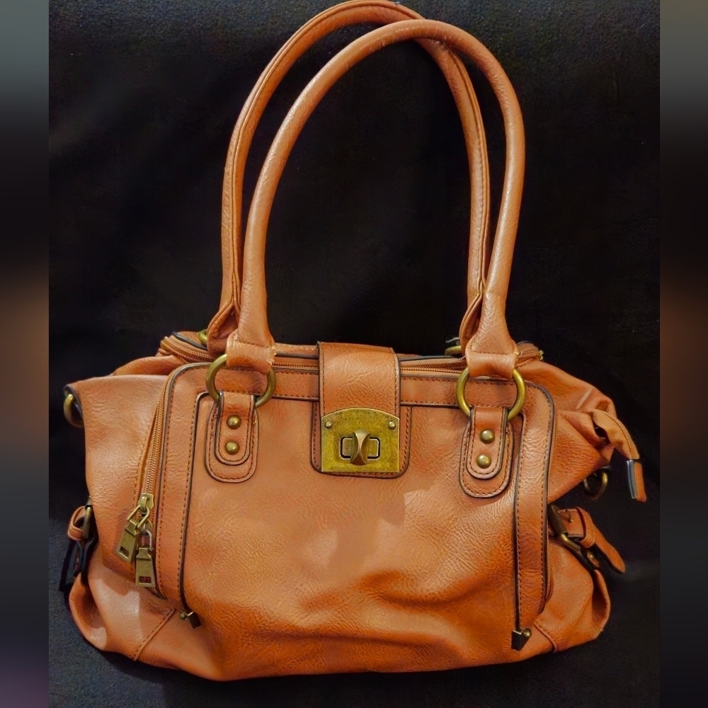 Black Rivet Dark Tan Faux Leather Shoulder Bag